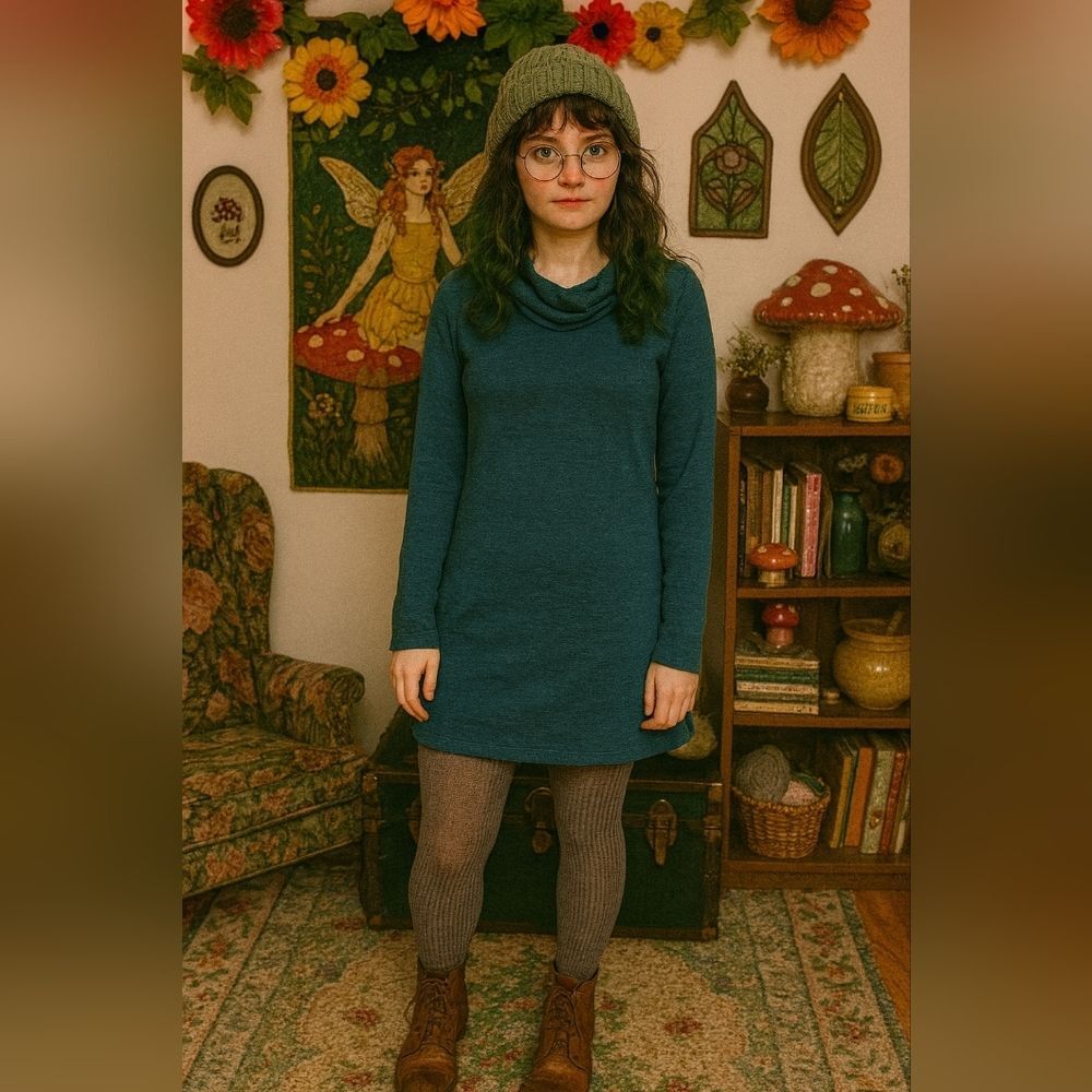 Sweater Dress S Teal Cowl Neck Goblincore Gremlincore Cabincore Town And Country